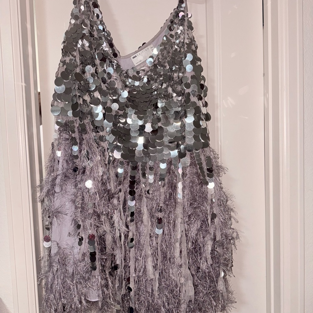 ASOS Silver Sequin Fringe Dress